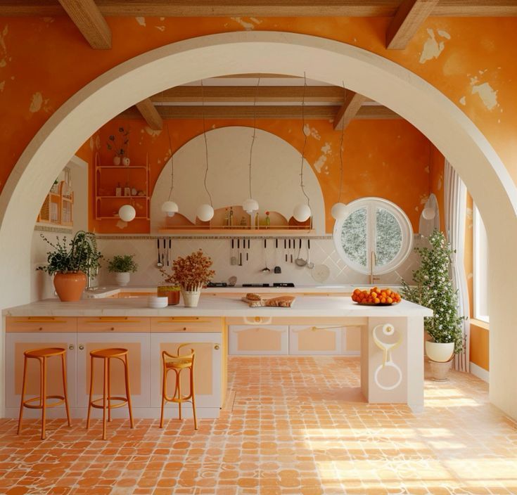 carrelage coloré cuisine - orange