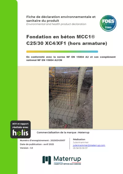 MATERRUP - FDES Fondation en béton MCC1 C25/30 XC4/XF1 photo