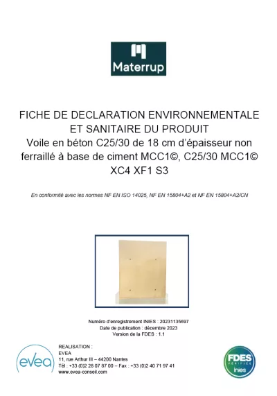 MATERRUP - FDES Voile en béton C25/30 photo